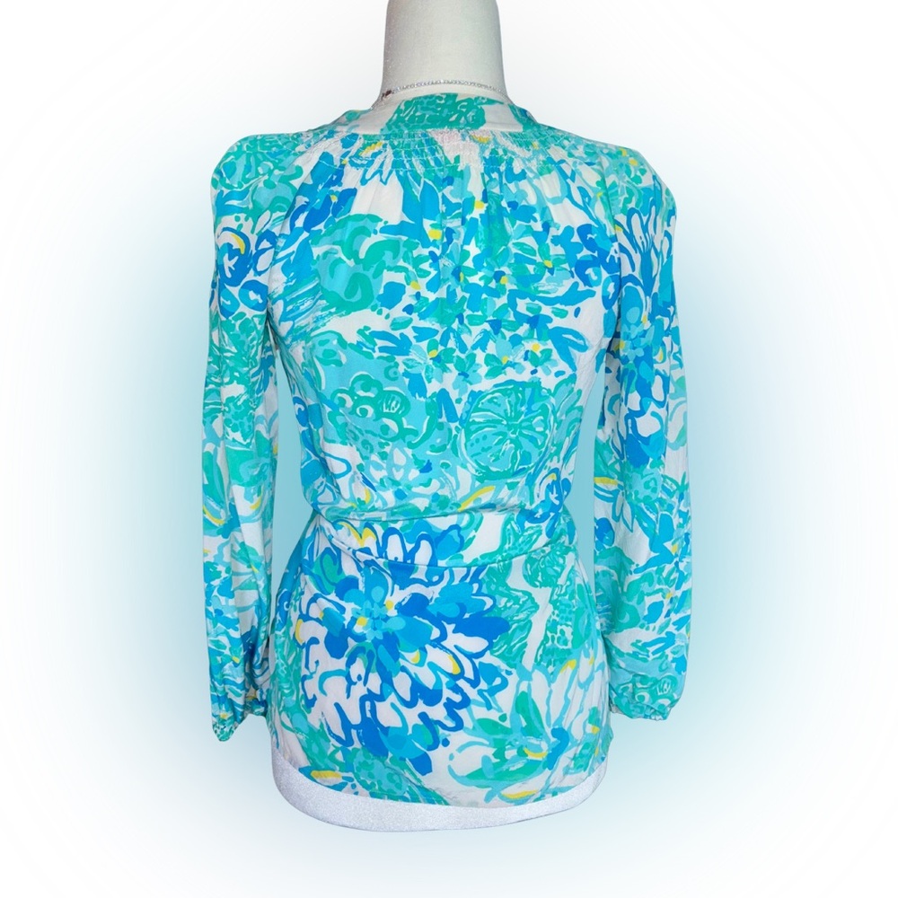 Lilly Pulitzer 100% Silk Floral Print Blouse Size XXS - Picture 3 of 6